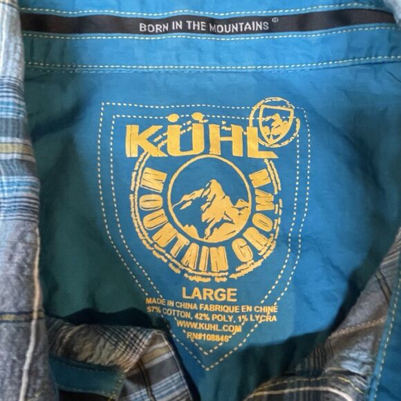 Kuhl Shirt Mens Large Blue Plaid Button Down Pocket Outdoor Short Sleeve Casual - Picture 3 of 12